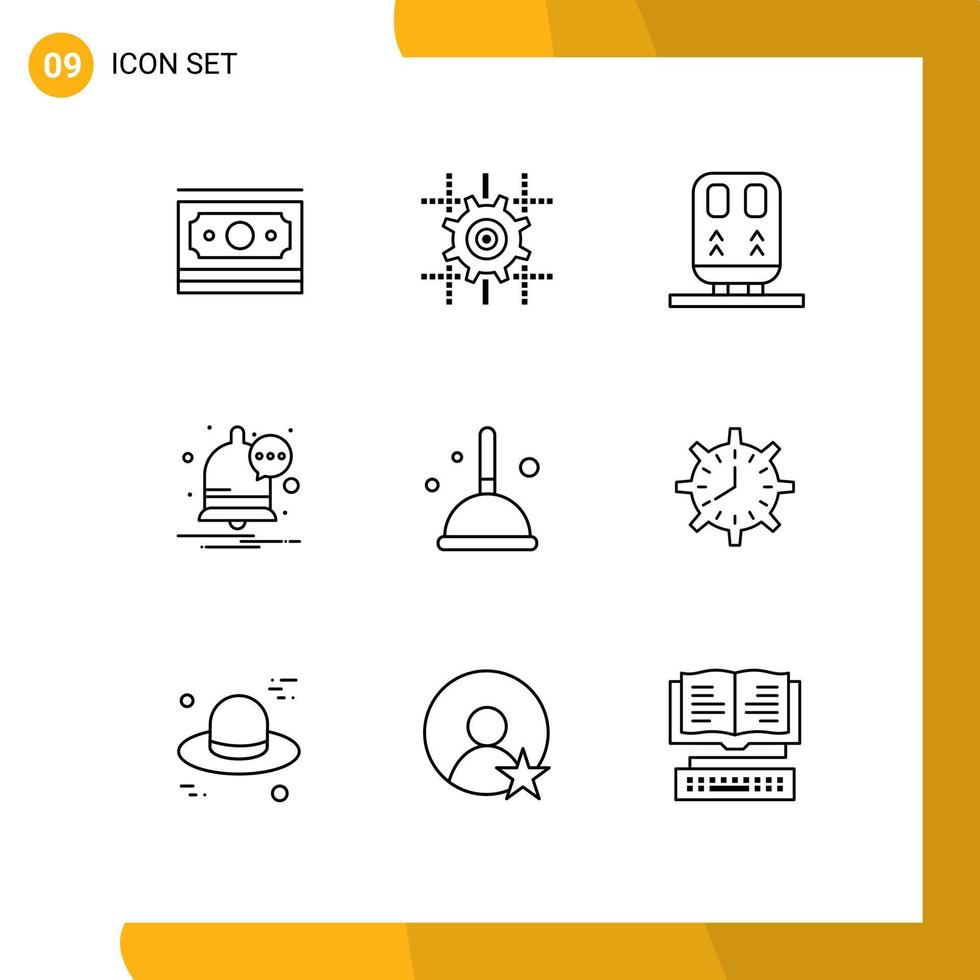 pack de 9 signes et symboles de contours modernes pour les supports d'impression Web tels que la communication de notification de retour de balai de vadrouille éléments de conception vectoriels modifiables vecteur