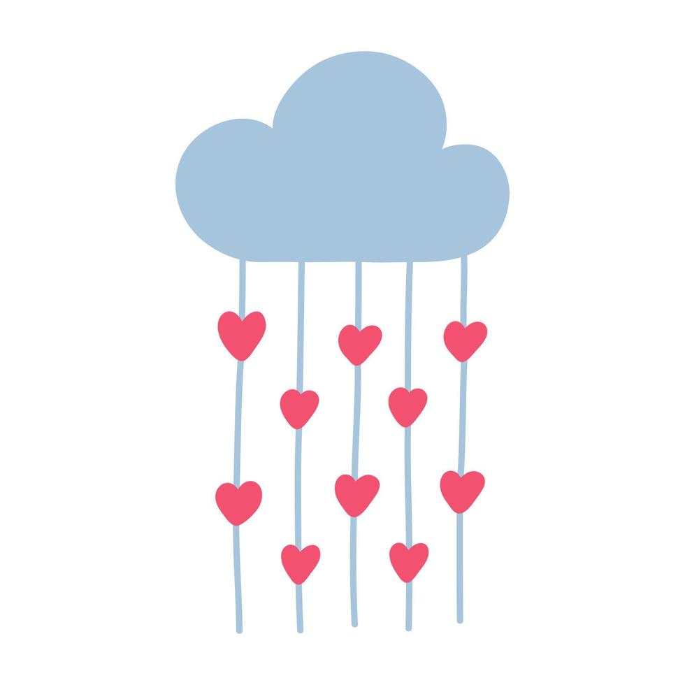 nuage dessiné à la main pleuvant avec des coeurs doodle vecteur