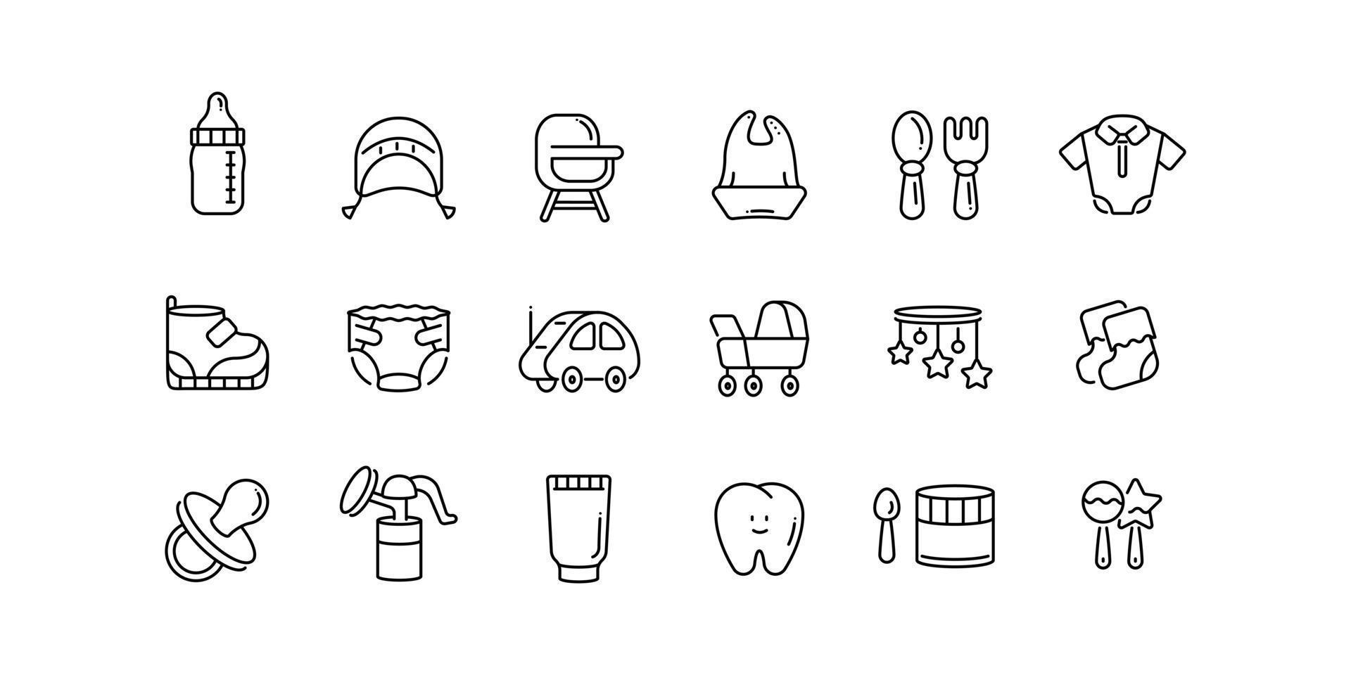 ensemble d'icônes de produits pour les enfants et la maternité. style de contour, illustration vectorielle isolée vecteur