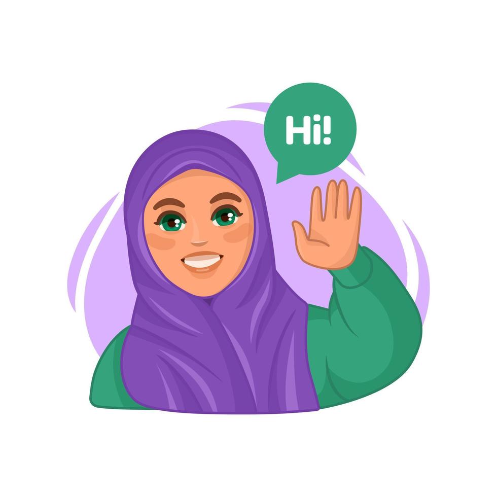 jeune femme arabe portant le hijab en agitant la main et saluant vecteur