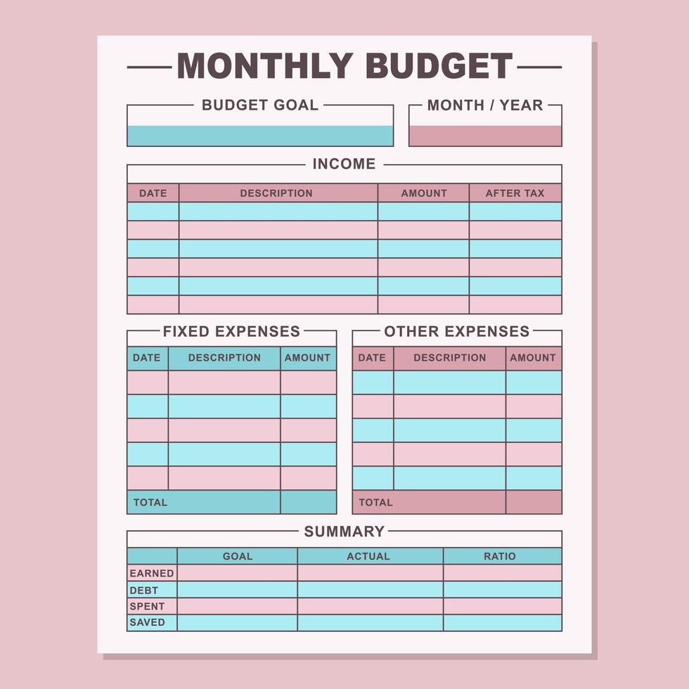 modèle simple de planification budgétaire mensuelle. illustration vectorielle vecteur