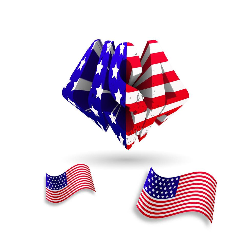 drapeau américain ondulé et texte. illustration vectorielle 3d vecteur