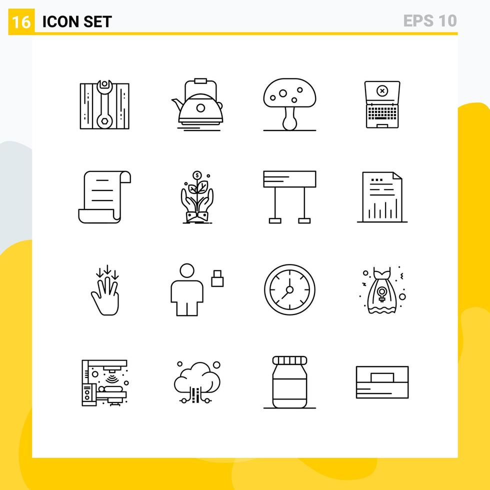 16 signes de contour universels symboles de document de script technologie champignon ordinateur portable éléments de conception vectoriels modifiables vecteur