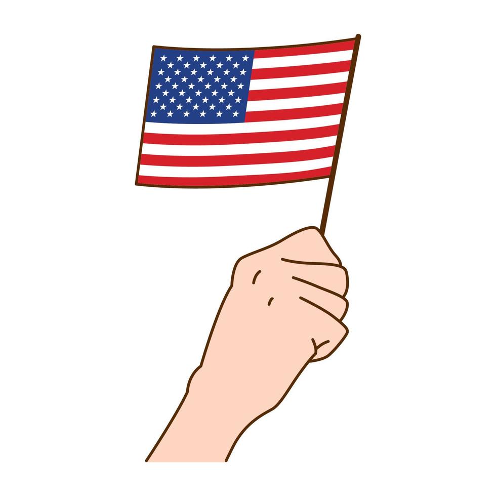 main tenant l'illustration du drapeau national des états-unis d'amérique. drapeau des Etats Unis. illustration vectorielle de style dessiné à la main - vecteur eps 10