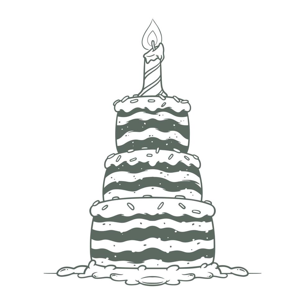 dessin à la main gâteau de joyeux anniversaire isolé sur fond blanc. vecteur