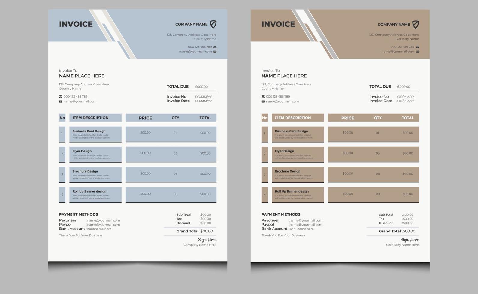 abstrait simple, propre, élégant, moderne, créatif, professionnel, entreprise, formulaire de facture, modèle de facture d'entreprise. vecteur