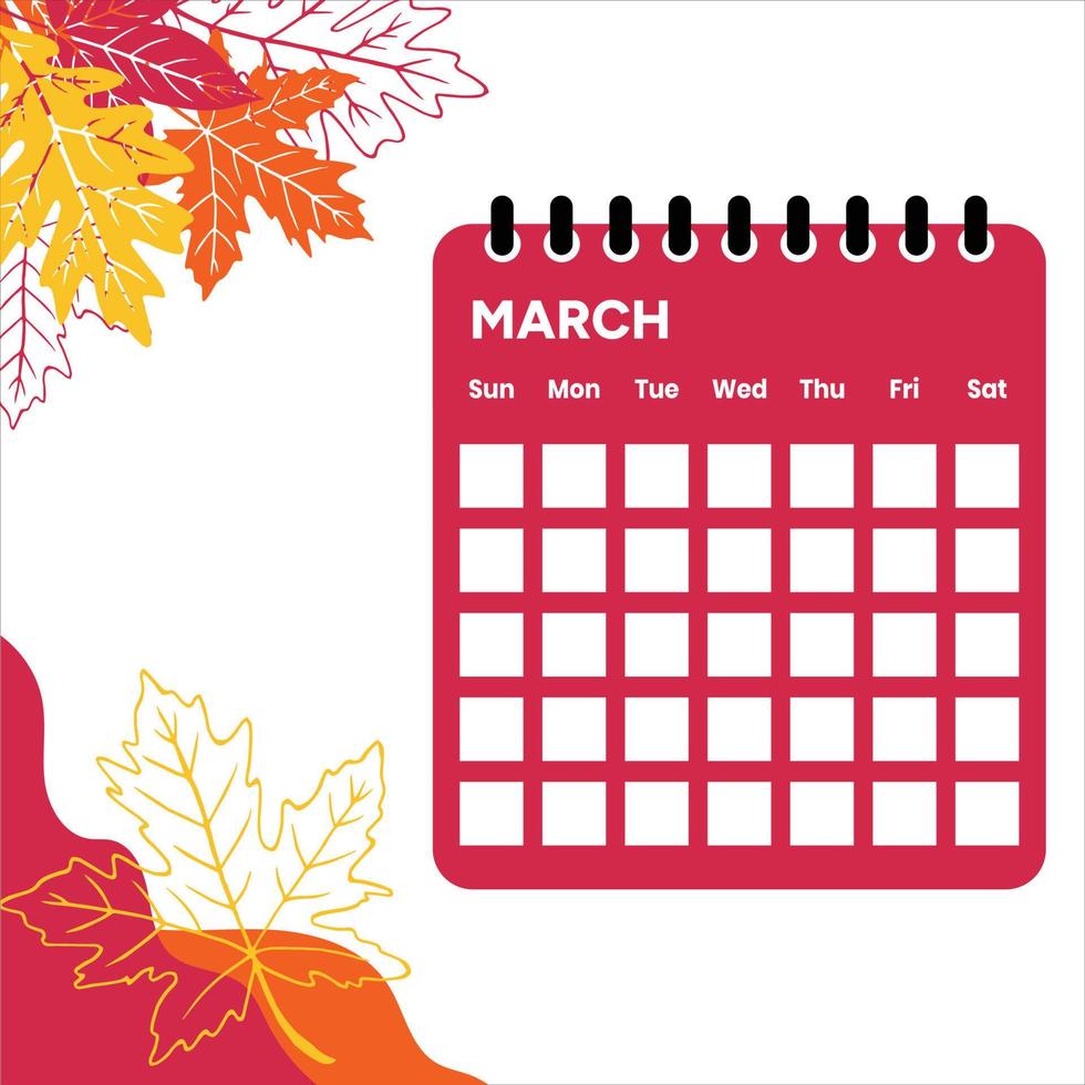 calendrier du mois de mars vecteur