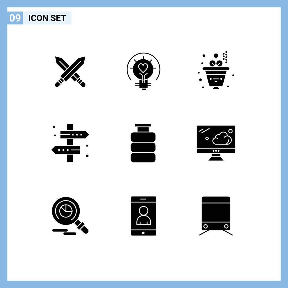 ensemble moderne de 9 glyphes et symboles solides tels que des conseils de voyage de bouteille balise emplacement éléments de conception vectoriels modifiables vecteur