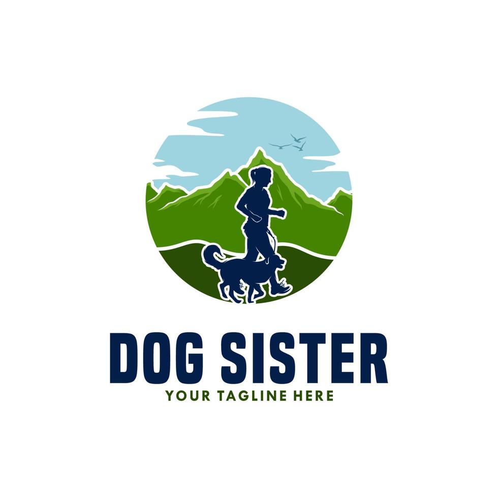 femme et chien qui courent tranquillement modèle de conception de logo vecteur