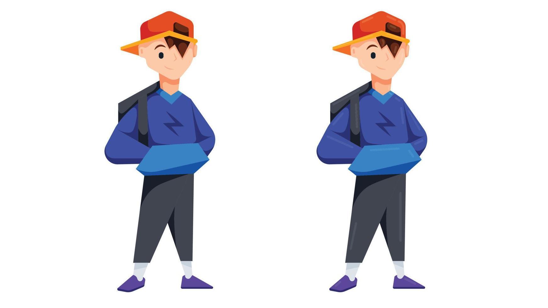 garçon adolescent vêtu de vêtements décontractés debout avec sac à dos et casquette. illustration vectorielle vecteur