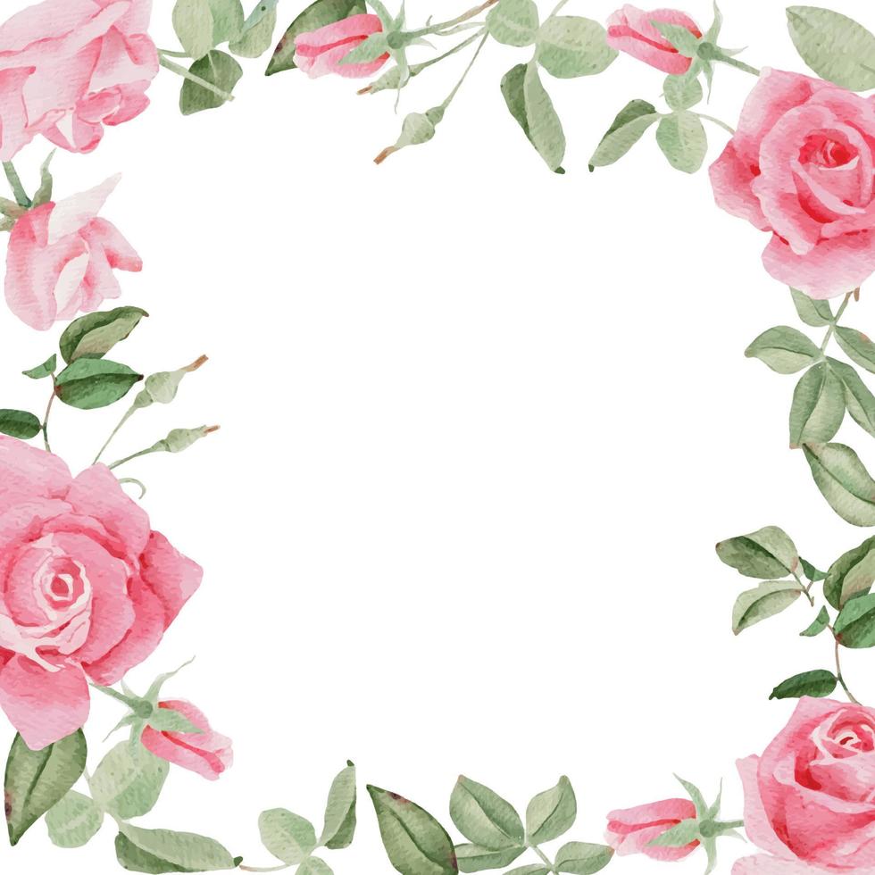 aquarelle floraison rose branche fleur bouquet couronne cadre carré bannière fond vecteur