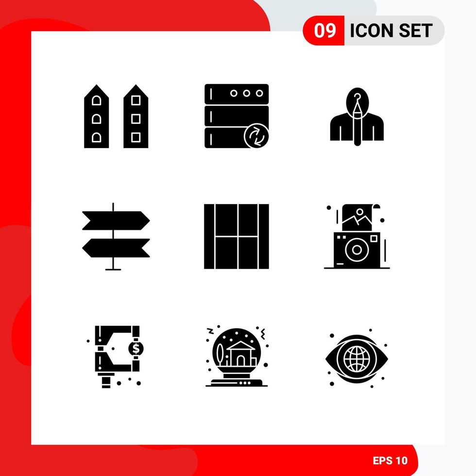 9 glyphes solides universels définis pour les applications web et mobiles pointeur de conception emplacement anonyme éléments de conception vectoriels modifiables créatifs vecteur