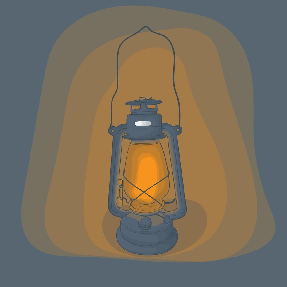 lanterne portable classique avec couvercle noir et conception de lumière jaune dessinée à la main pour le modèle de ramadan vecteur
