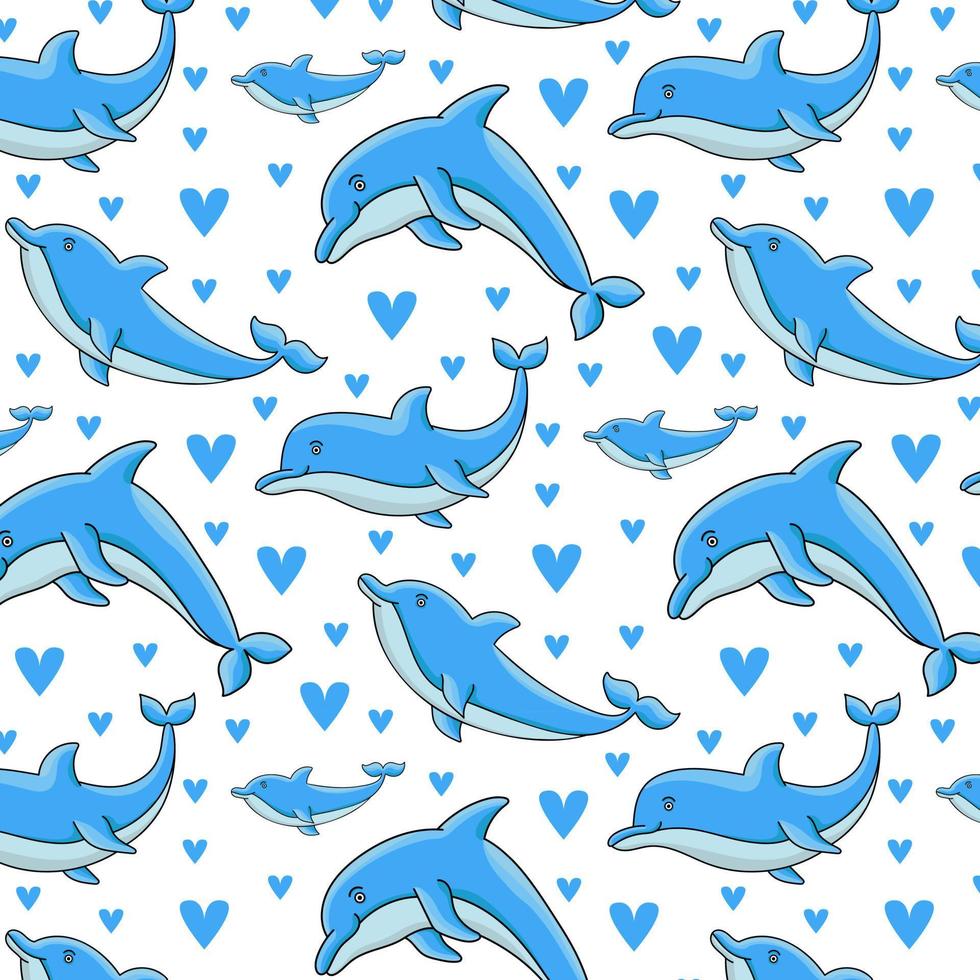 modèle sans couture avec troupeau de dauphins. pour les cartes, les invitations, les albums de mariage ou de baby shower, les papiers peints, les arrière-plans et les albums. illustration vectorielle artistique. vecteur