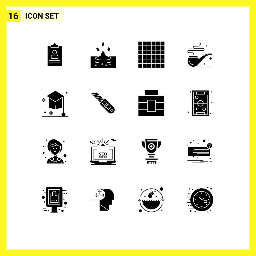 ensemble de 16 symboles d'icônes d'interface utilisateur modernes signes pour chapeau degré eau collège fumée éléments de conception vectoriels modifiables vecteur