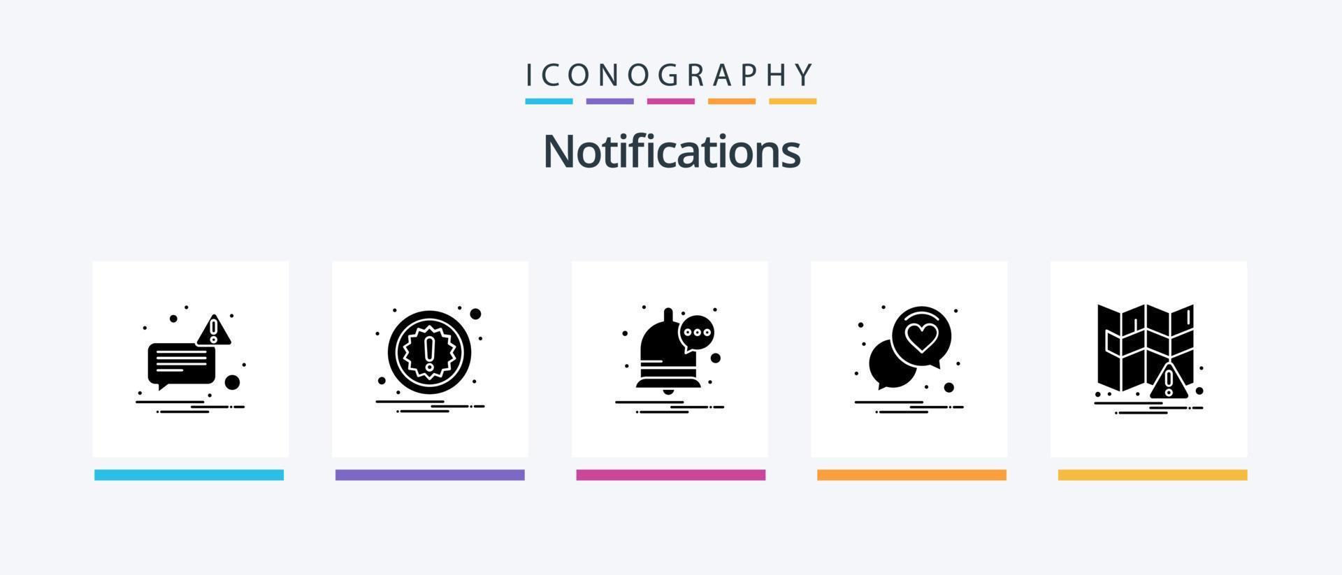 notifications pack d'icônes glyphe 5 comprenant. notification. notification. la navigation. romance. conception d'icônes créatives vecteur