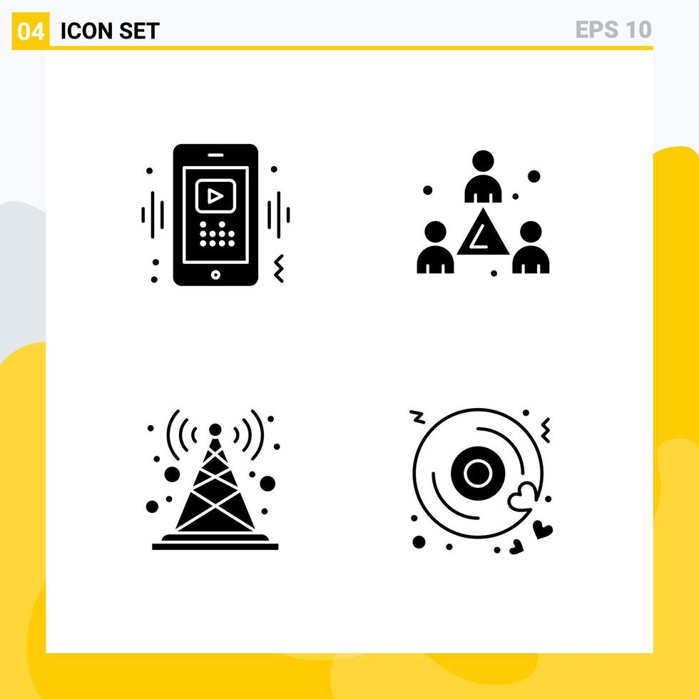 pack d'interface utilisateur de 4 glyphes solides de base d'éléments de conception vectoriels modifiables de station de comptage d'antenne de téléphone vecteur