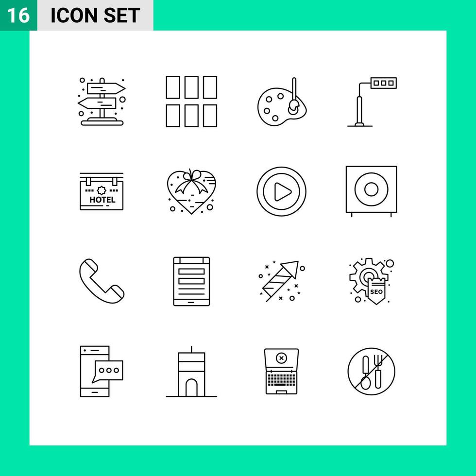 16 ensemble de contours d'interface utilisateur de signes et symboles modernes de l'hôtel de bord dessiner des éléments de conception vectoriels modifiables de lumière de route vecteur