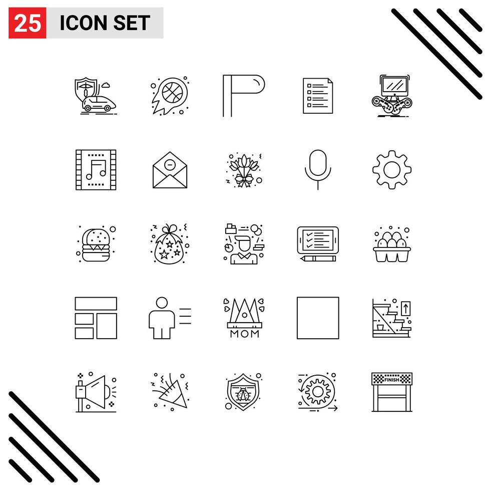 symboles d'icônes universels groupe de 25 lignes modernes de liste de tâches liste de contrôle du fichier nba éléments de conception vectoriels modifiables vecteur
