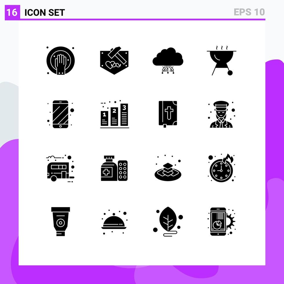 16 icônes créatives signes et symboles modernes de téléphone portable cloud grill réseau éléments de conception vectoriels modifiables vecteur