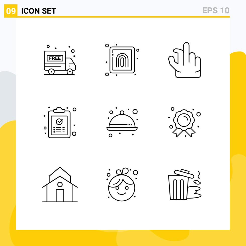 groupe de 9 contours des signes et des symboles pour la tâche de pincement de nourriture de repas ok éléments de conception vectoriels modifiables vecteur
