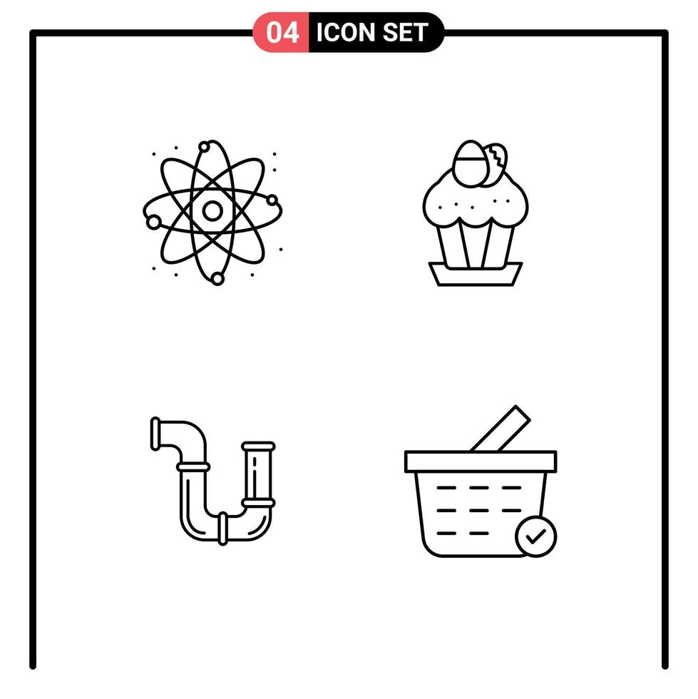 ligne d'interface mobile ensemble de 4 pictogrammes de physique plombier oeuf nourriture outils éléments de conception vectoriels modifiables vecteur