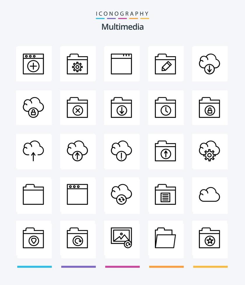 pack d'icônes de contour multimédia créatif 25 tel que supprimer. Les données. Éditer. nuage. Les données vecteur