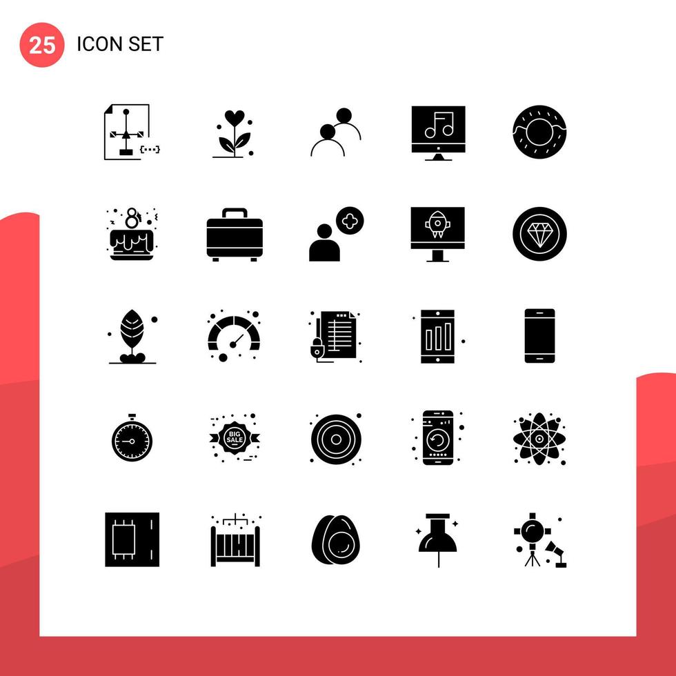 ensemble de 25 symboles d'icônes d'interface utilisateur modernes signes pour donut multimédia coeur médias éléments de conception vectoriels modifiables de base vecteur