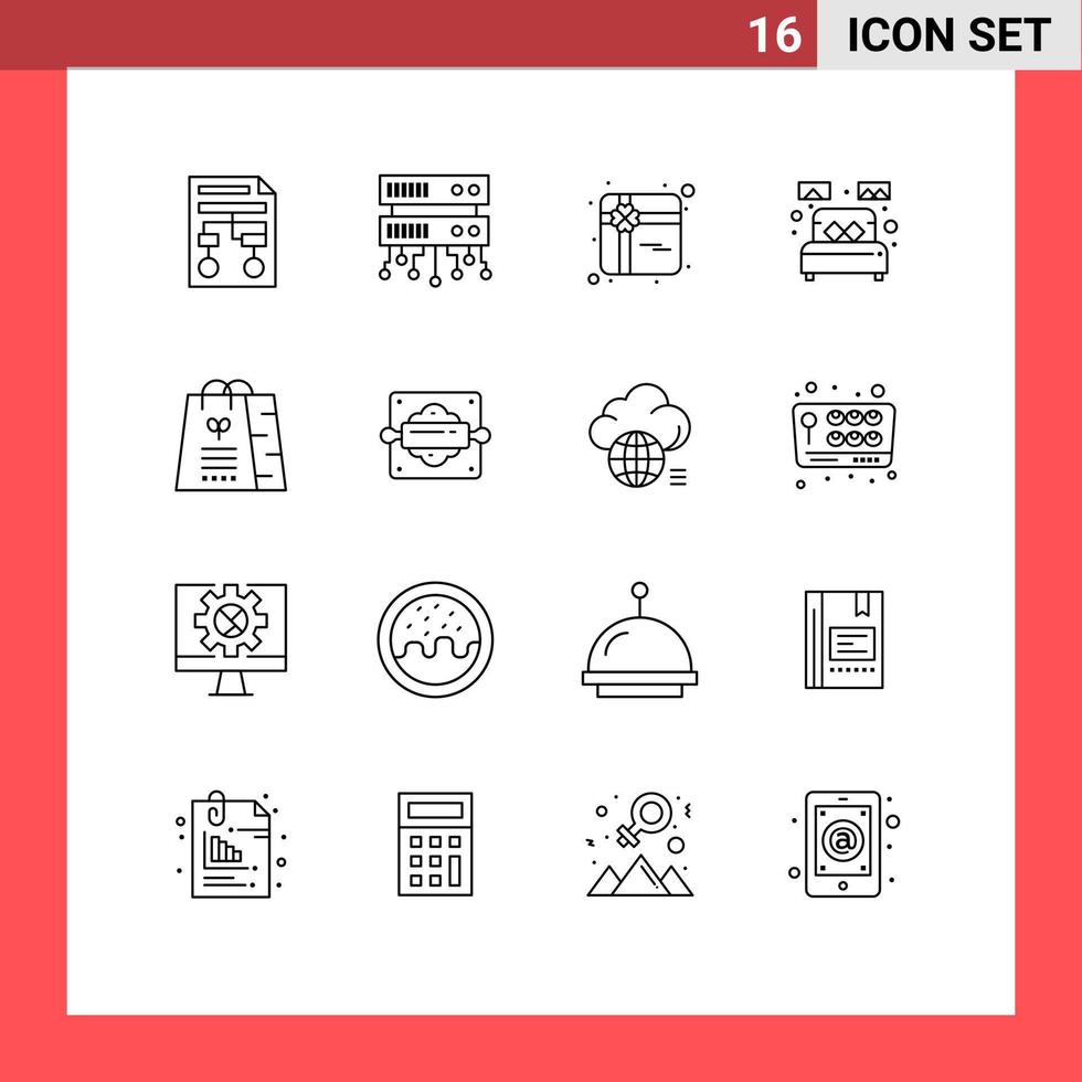 pack de 16 contours créatifs de cadeau maison décorer cadeau salle de sommeil éléments de conception vectoriels modifiables vecteur