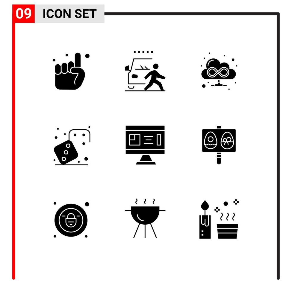 9 signes universels de glyphe solide symboles de plan jouer à des jeux de route concours éléments de conception vectoriels modifiables vecteur