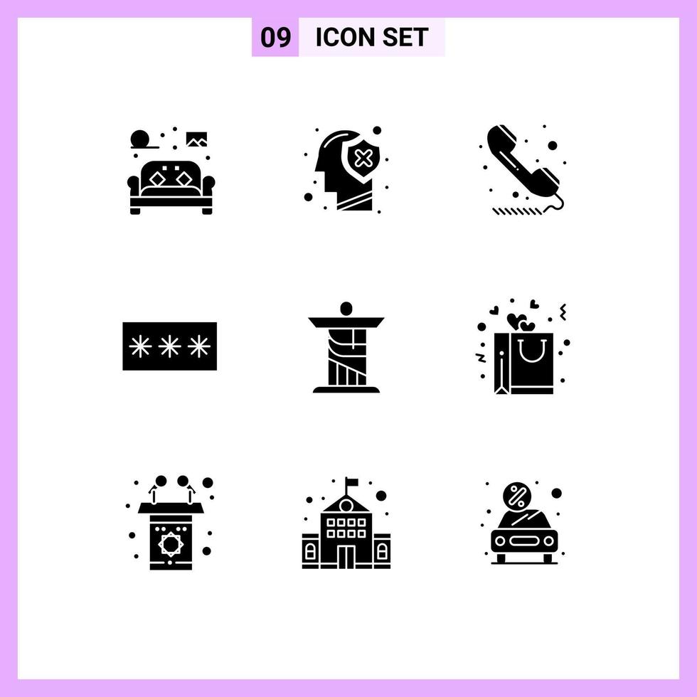 ensemble de 9 symboles d'icônes d'interface utilisateur modernes signes pour le code de passe protègent les éléments de conception vectoriels modifiables publics du téléphone vecteur