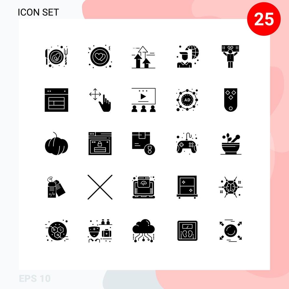 interface mobile glyphe solide ensemble de 25 pictogrammes de support ventilateur réseau connectivité internet éléments de conception vectoriels modifiables vecteur
