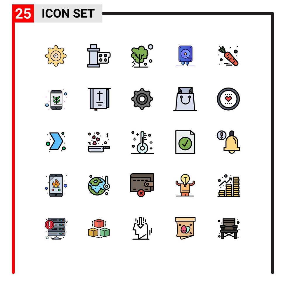 pack d'icônes vectorielles stock de 25 signes et symboles de ligne pour la nourriture jouer des éléments de conception vectoriels modifiables de musique informatique mondiale vecteur