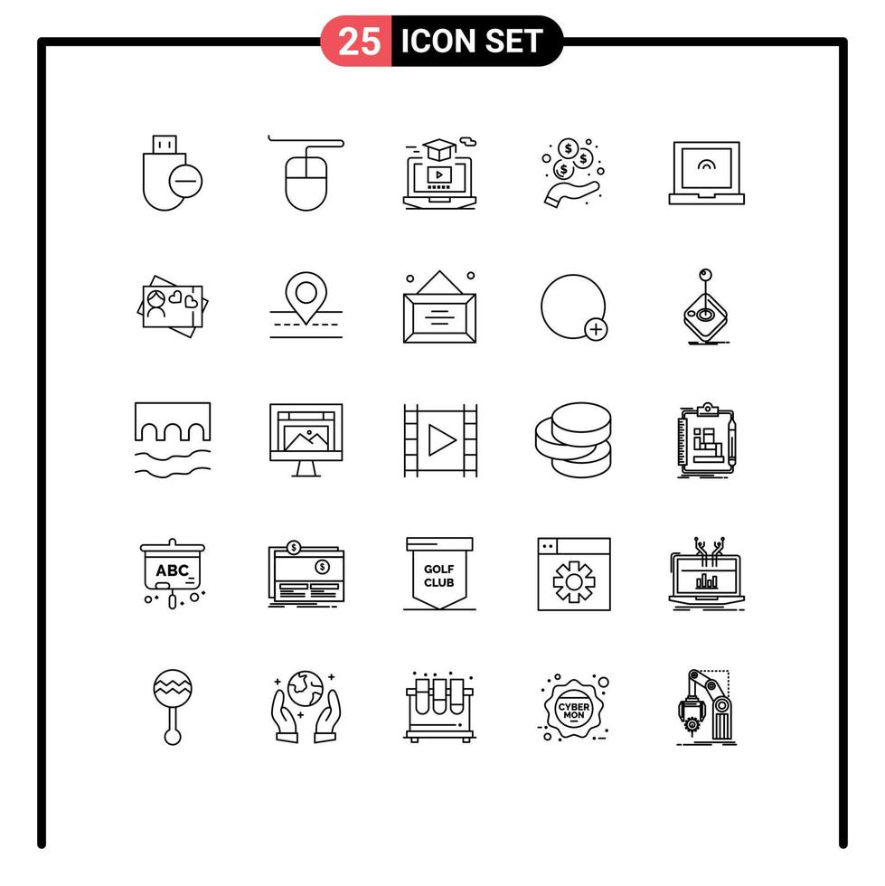 ensemble de 25 symboles d'icônes d'interface utilisateur modernes signes pour ordinateur portable carte revenus en ligne éléments de conception vectoriels modifiables vecteur