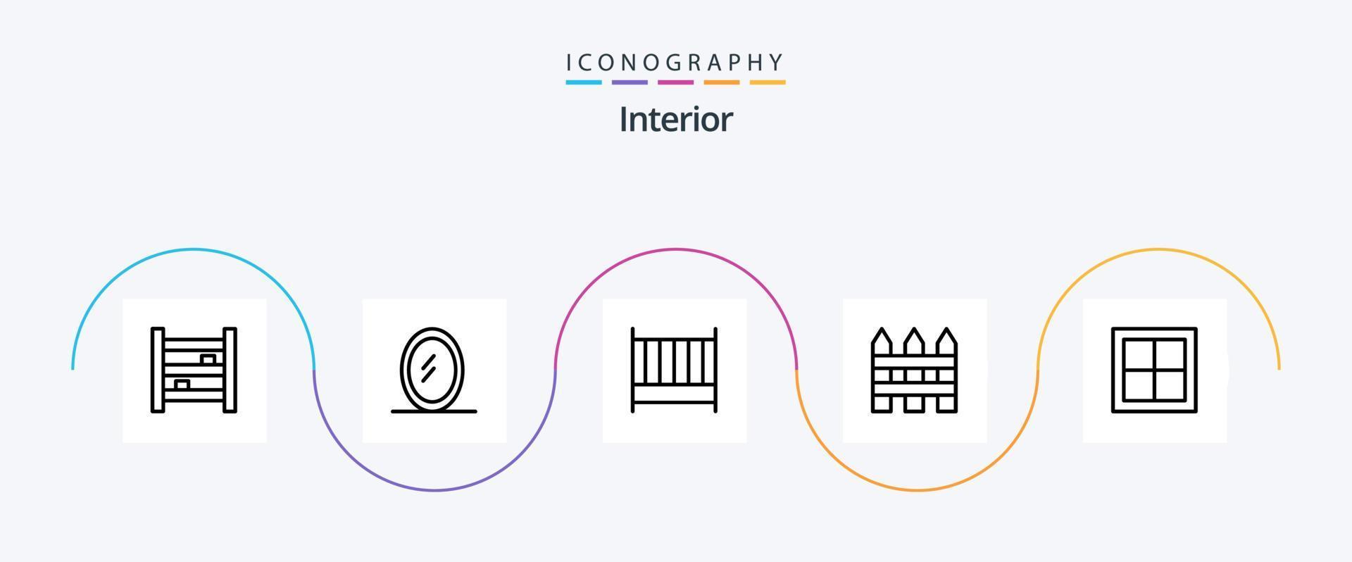 pack d'icônes de la ligne intérieure 5, y compris la maison. appartement. chambre. intérieur. clôture vecteur