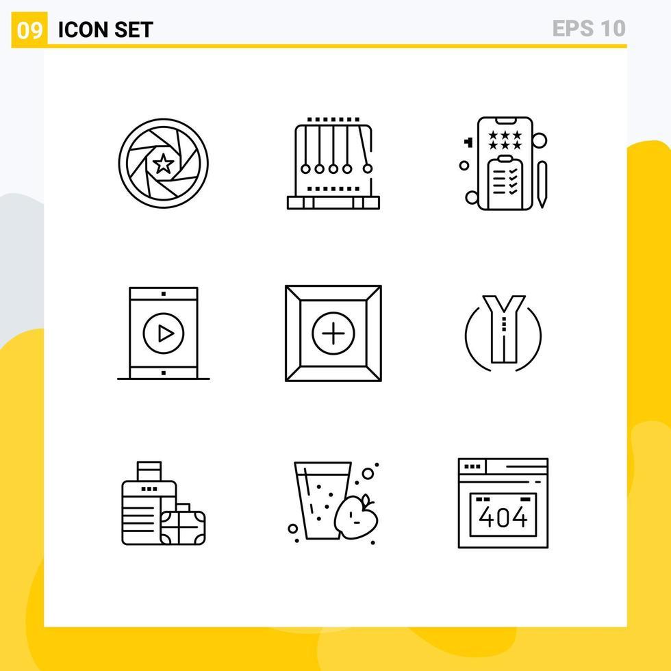 aperçu de l'interface mobile ensemble de 9 pictogrammes d'éléments de conception vectoriels éditables de cinéma mobile vecteur