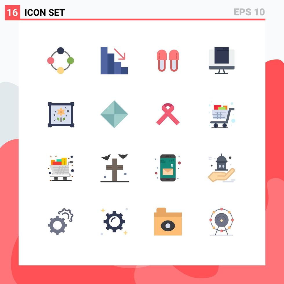 16 concept de couleur plate pour les sites Web mobiles et les applications appareil popup moniteur de beauté chaussures pack modifiable d'éléments de conception de vecteur créatif