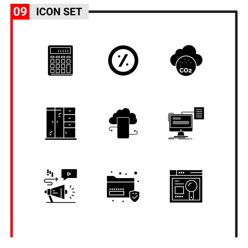 pack d'icônes vectorielles stock de 9 signes et symboles de ligne pour les éléments de conception vectoriels modifiables de pollution de vie de prix d'armoire d'affaires vecteur