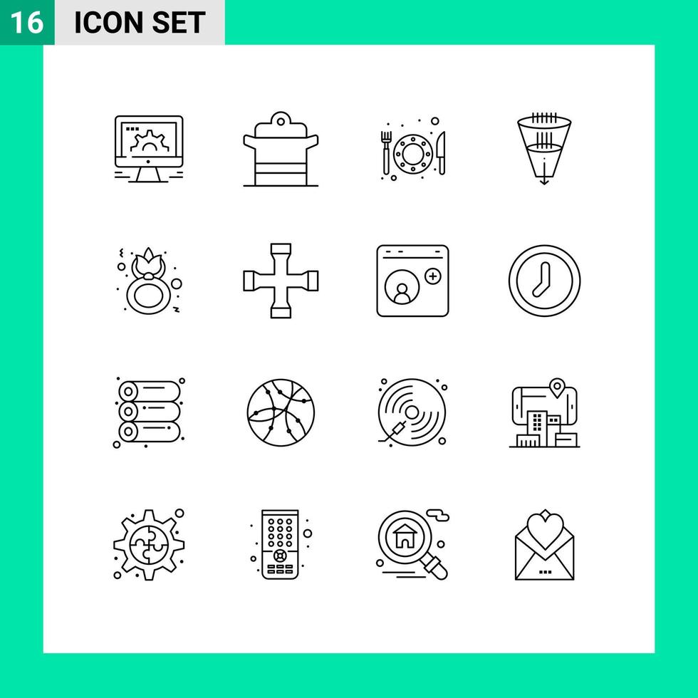 symboles d'icônes universels groupe de 16 contours modernes d'entonnoir filtrant pan filtre restaurant éléments de conception vectoriels modifiables vecteur