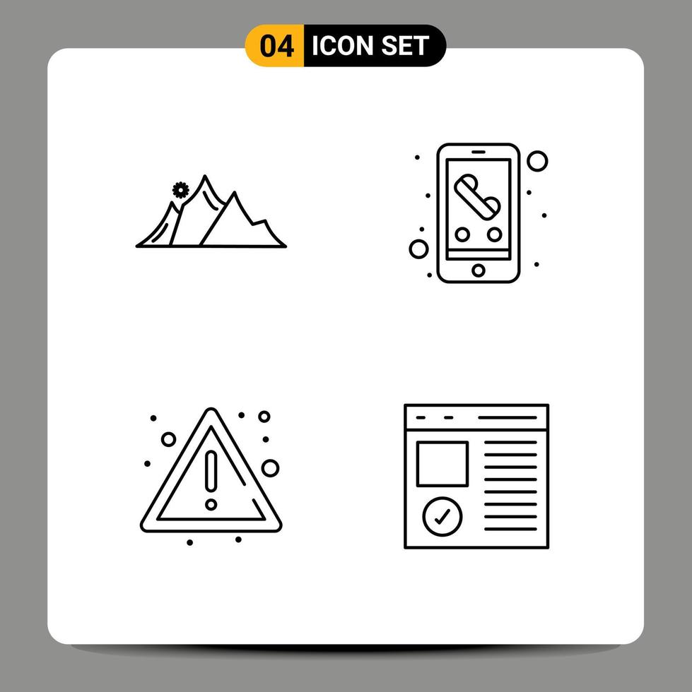 ensemble de 4 symboles d'icônes d'interface utilisateur modernes signes pour les éléments de conception vectoriels modifiables de risque mobile de montagne d'alerte de colline vecteur