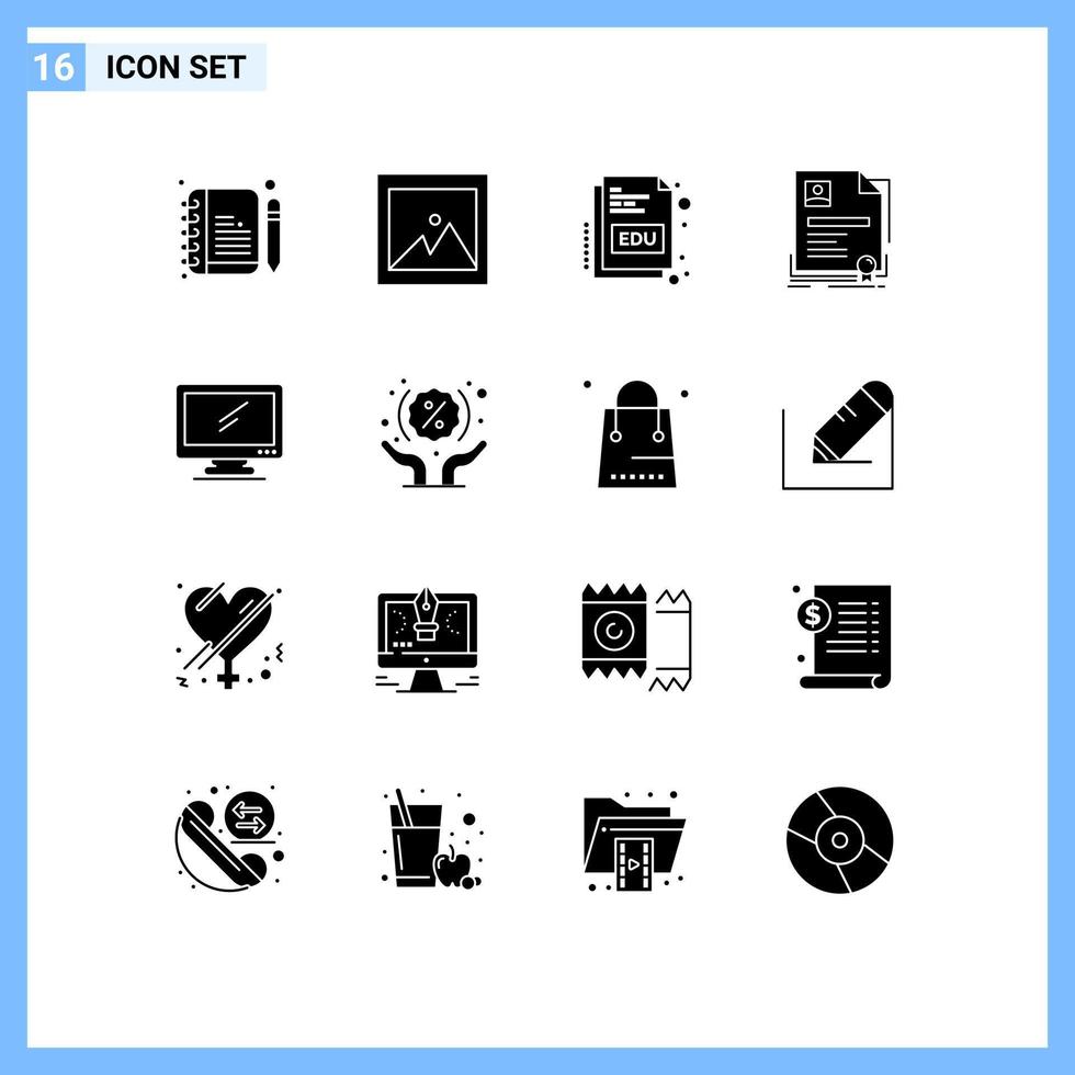 groupe de 16 signes et symboles de glyphes solides pour le certificat de formation en informatique de l'appareil éléments de conception vectoriels modifiables vecteur