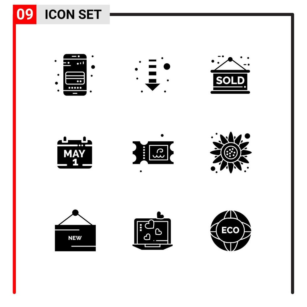 symboles d'icône universels groupe de 9 glyphes solides modernes de billet de parc vendu heure date éléments de conception vectoriels modifiables vecteur