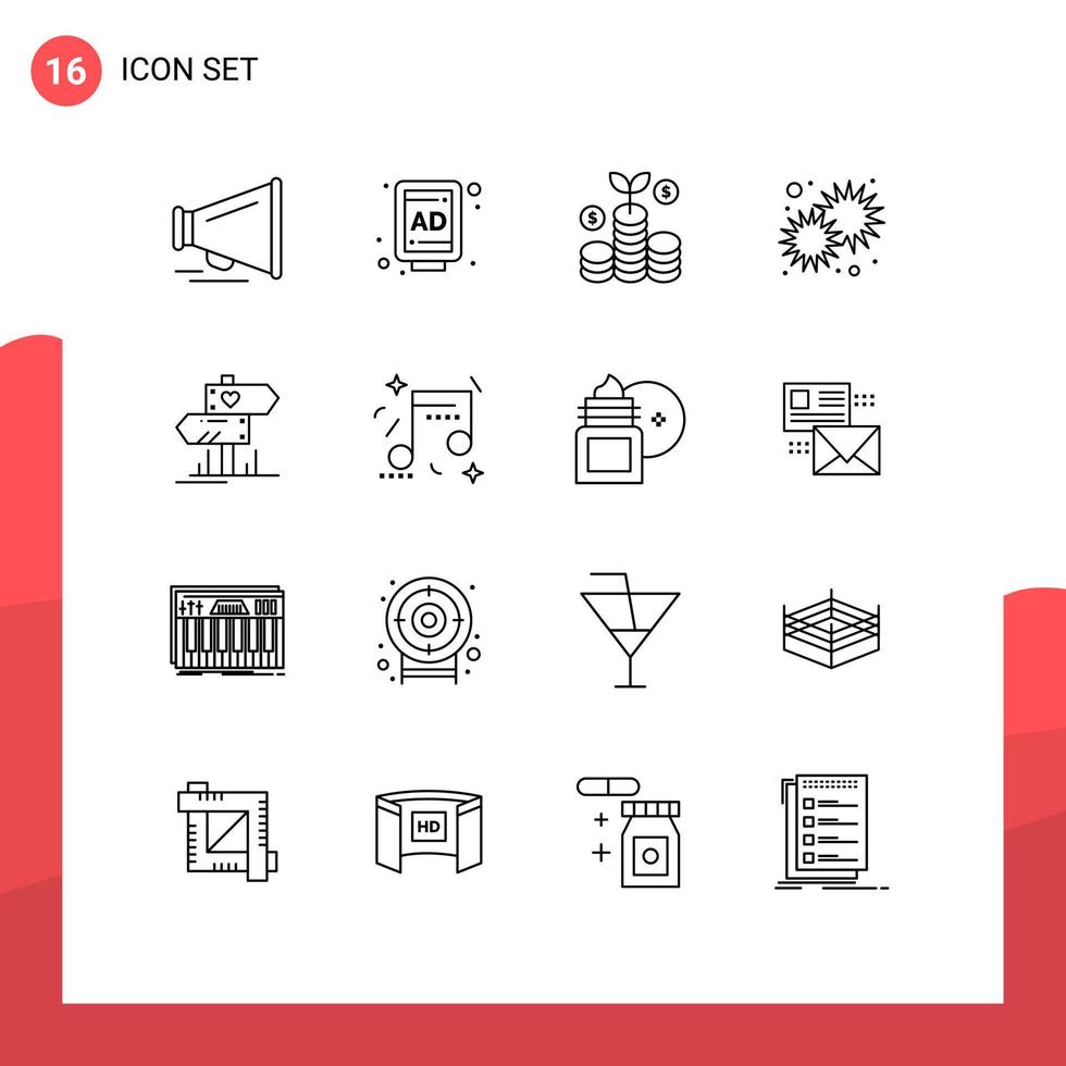 pack de 16 contours créatifs d'éléments de conception vectoriels modifiables de jour de direction d'argent de mariage vecteur