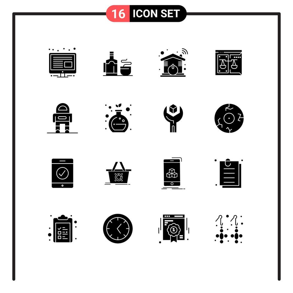 ensemble de 16 symboles d'icônes d'interface utilisateur modernes signes pour la maison de loi de robot éléments de conception vectoriels modifiables par le droit d'auteur numérique vecteur