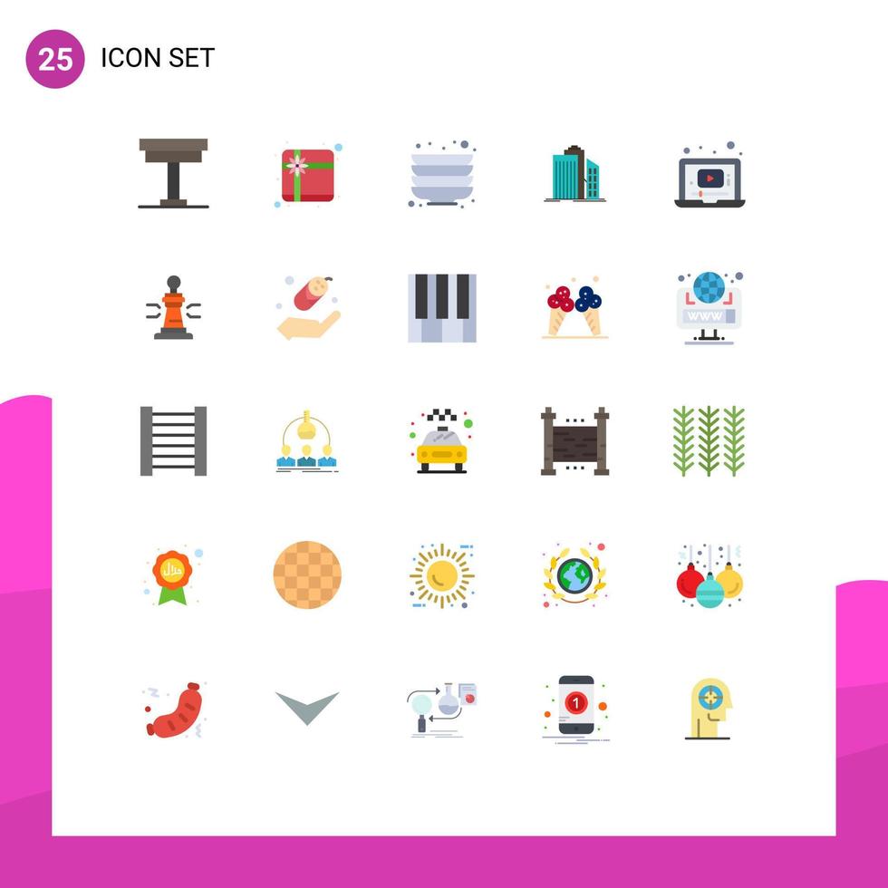 pack de 25 signes et symboles de couleurs plates modernes pour les supports d'impression Web tels que l'architecture d'entreprise de cuisine de bureau d'ordinateur portable éléments de conception vectoriels modifiables vecteur