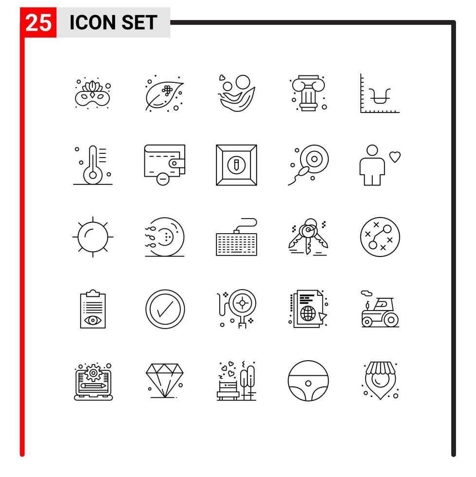 ensemble moderne de 25 lignes de pictogrammes d'éléments de conception vectoriels modifiables de coeur de colonne mère grecque finance vecteur