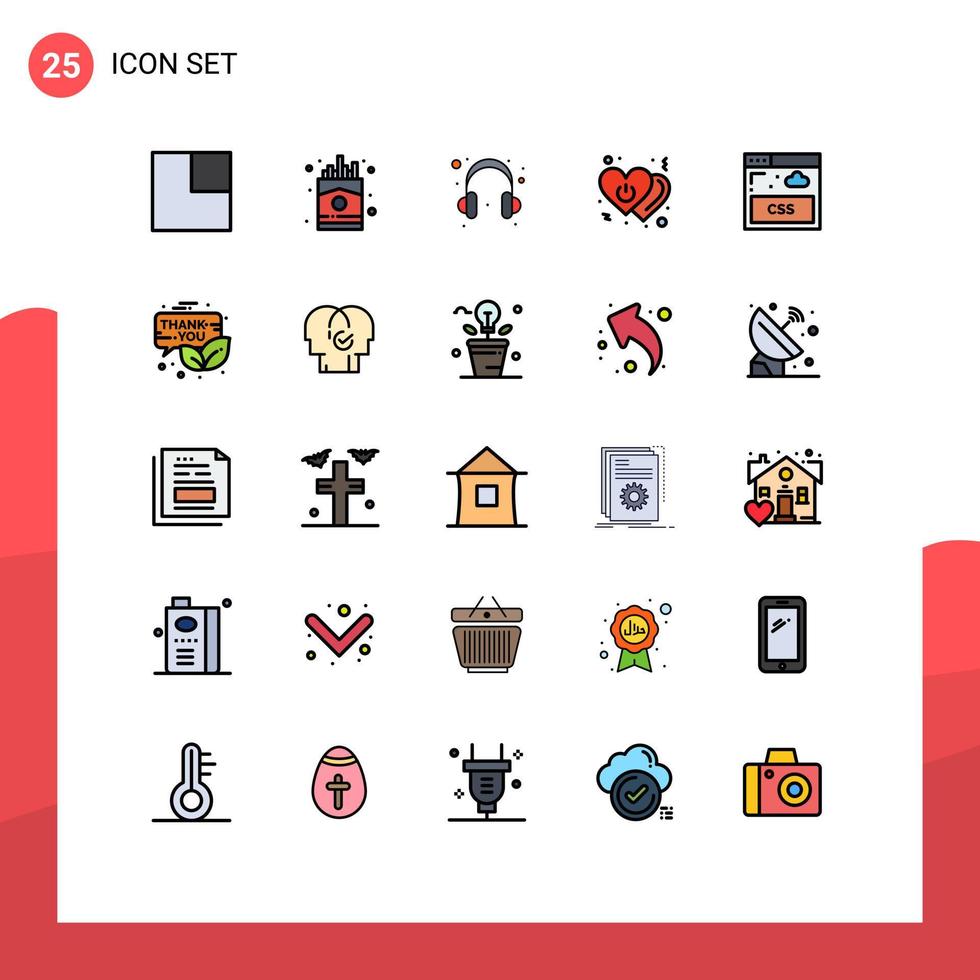 interface mobile ligne remplie couleur plate ensemble de 25 pictogrammes de style internet aide à désactiver les éléments de conception vectoriels modifiables vecteur