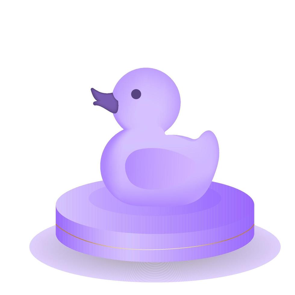 Podium lilas rendu 3d avec canard pour les produits show kid. éléments sur fond blanc. vecteur