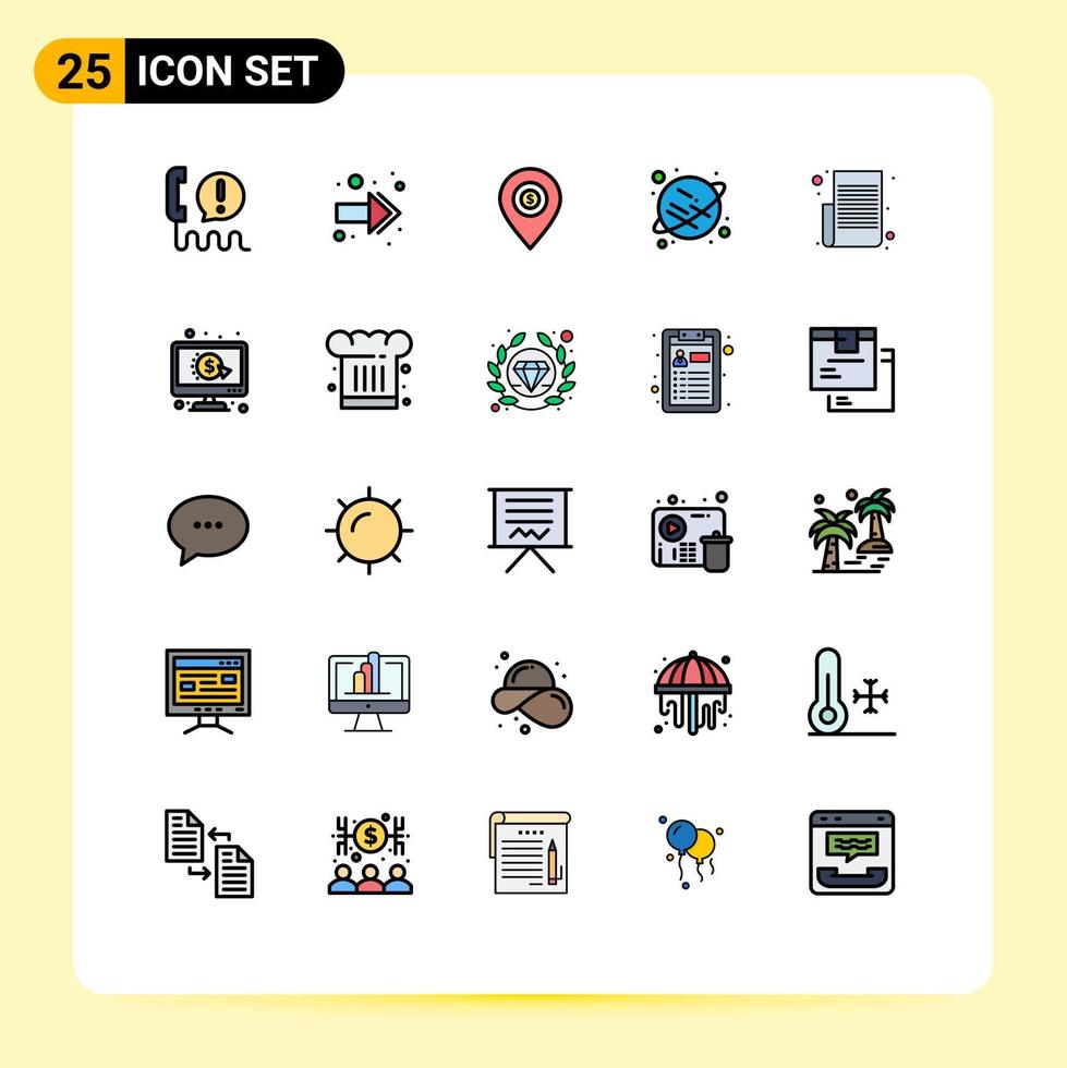25 couleurs plates de lignes remplies de vecteurs thématiques et symboles modifiables de l'emplacement de l'espace mémo saturn argent éléments de conception vectoriels modifiables vecteur
