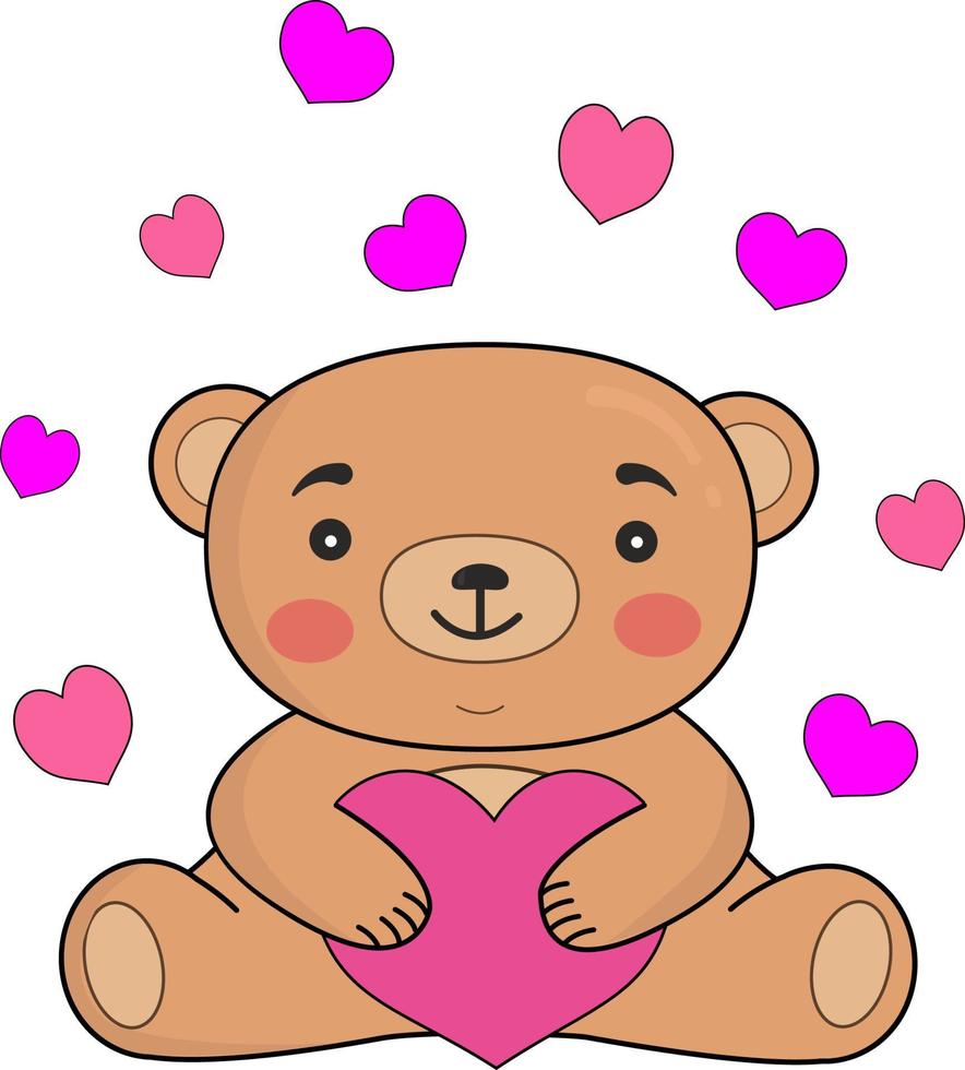 illustration vectorielle d'un ours en peluche mignon avec des coeurs, pour la Saint-Valentin, mariage, pour sites Web et interfaces, applications mobiles, cartes postales, papier d'emballage, publicité. vecteur